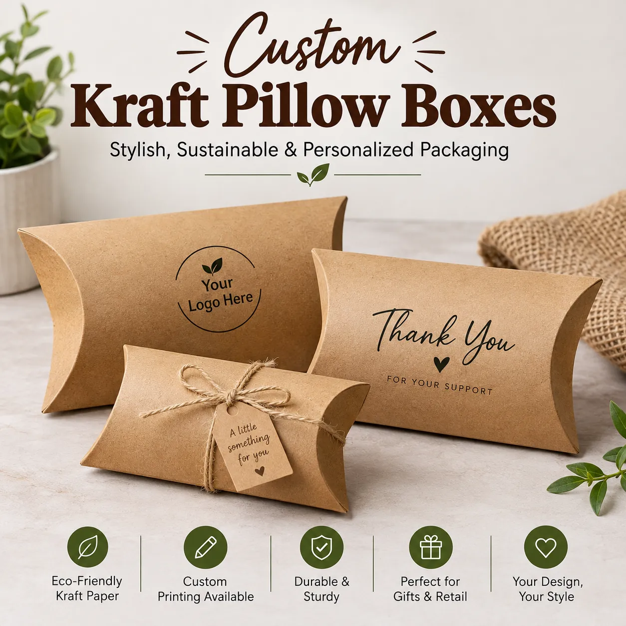 Custom Kraft Pillow Boxes: Stylish, Sustainable Packaging